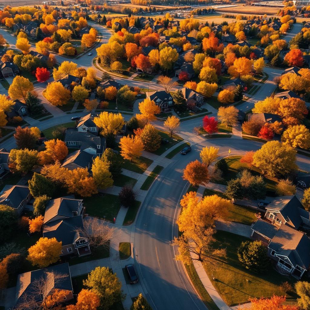 Aerial view of a Sioux Falls neighborhood in autumn
